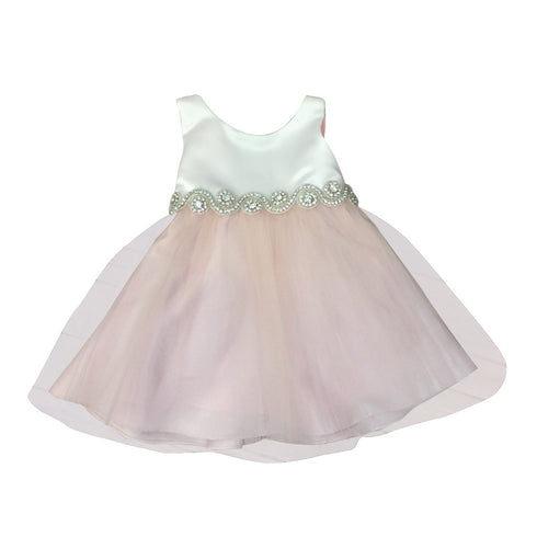 Petite Adele Baby Girls Blush Satin Tulle Rhinestone Flower Girl Dress 6-24M - SophiasStyle.com